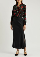 Rixo Moss Floral-print Silk-chiffon Blouse Black
