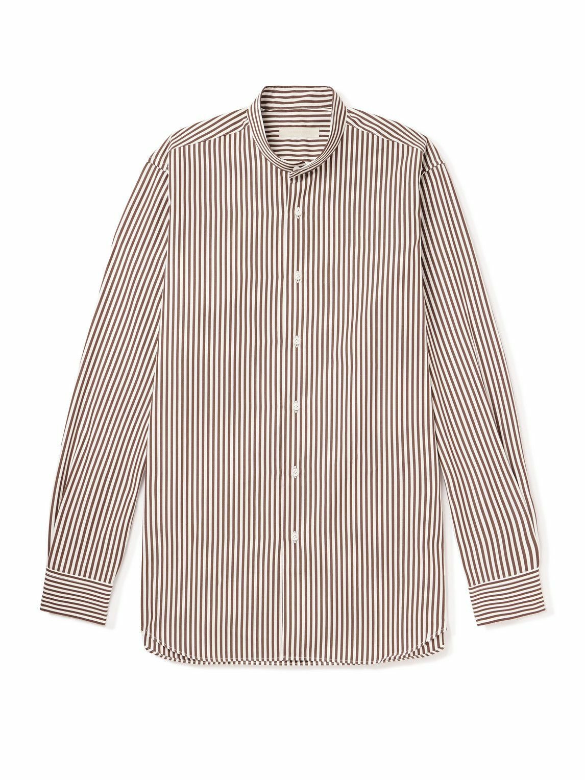 Saman Amel - Grandad-Collar Striped Cotton-Poplin Shirt - Brown Saman Amel