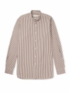 Saman Amel - Grandad-Collar Striped Cotton-Poplin Shirt - Brown