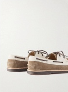 Brunello Cucinelli - Canvas-Trimmed Suede Boat Shoes - Brown