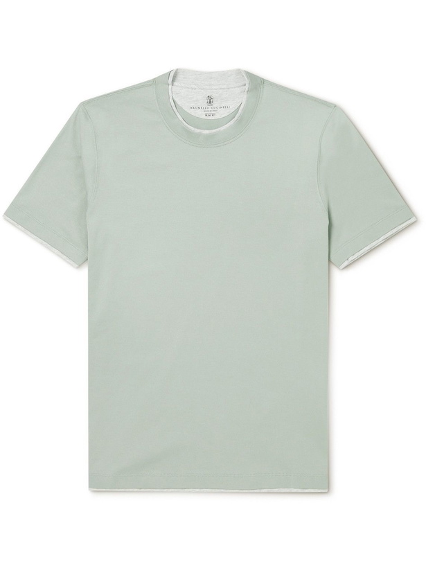 Photo: Brunello Cucinelli - Slim-Fit Layered Cotton-Jersey T-Shirt - Green