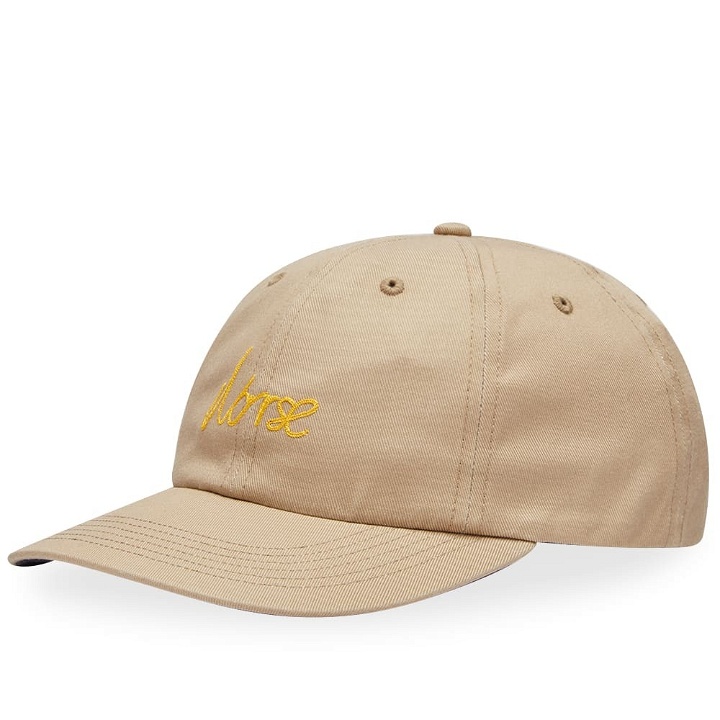 Photo: Norse Projects Men's Chainstitch Logo Twill Cap in Utility Khaki