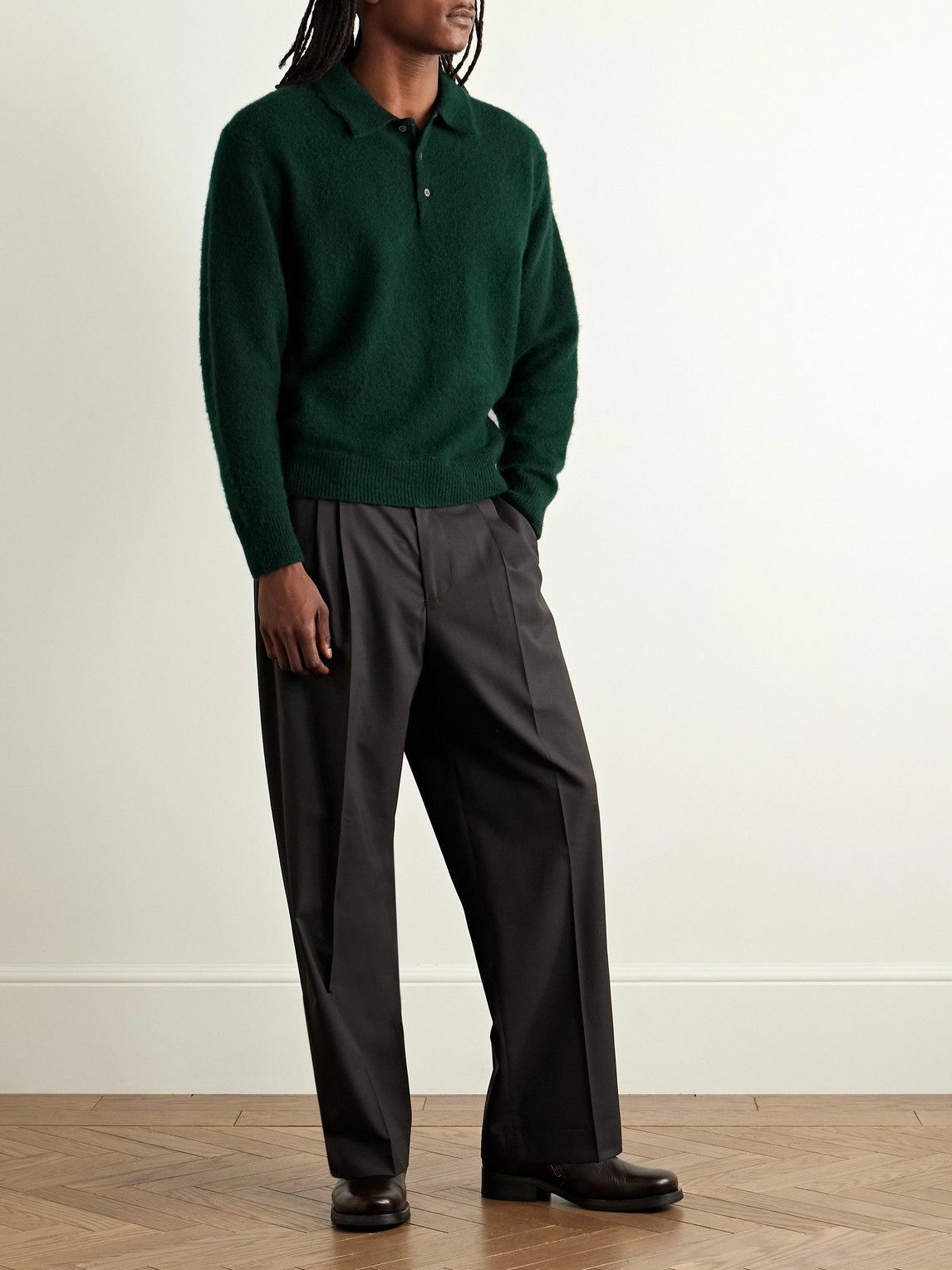 A.PRESSE - Brushed-Cashmere Polo Shirt - Green A.PRESSE