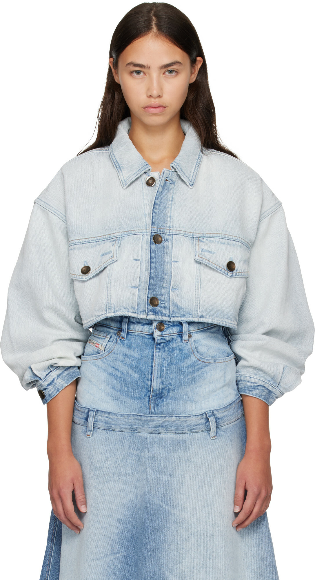 Diesel Blue Oversized Cropped Trucker Denim Jacket