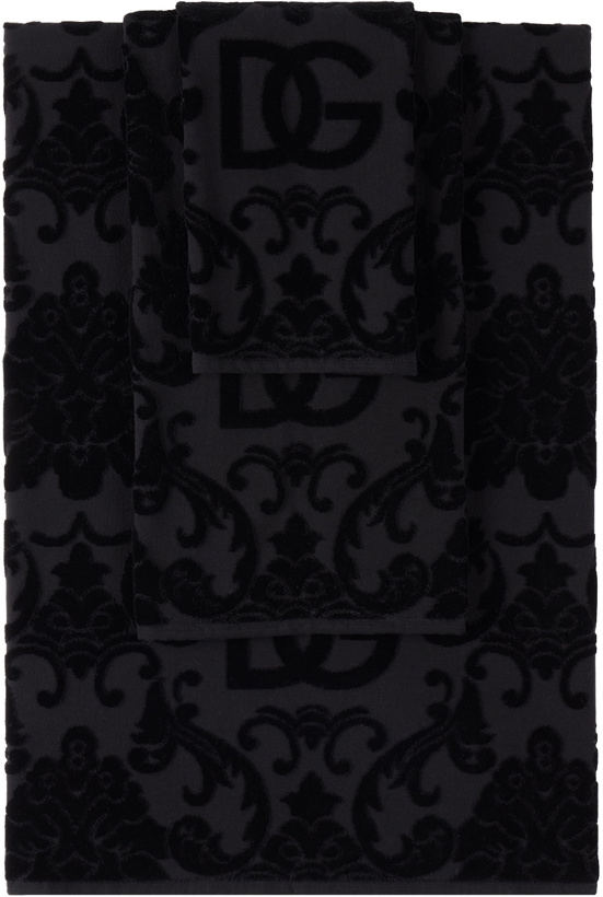Photo: Dolce & Gabbana Black DG Damask Towel Set, 5 pcs