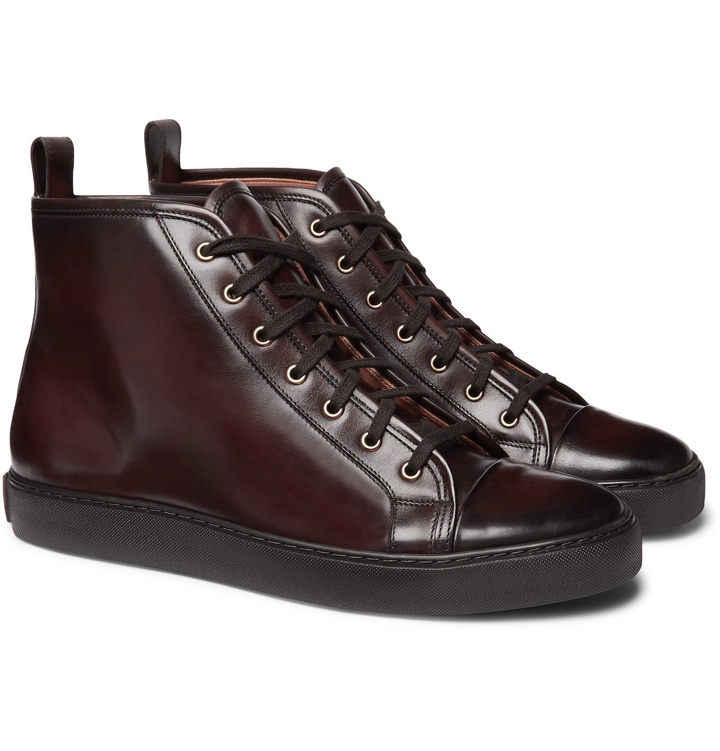 Photo: Ralph Lauren Purple Label - Burnished-Leather High-Top Sneakers - Brown
