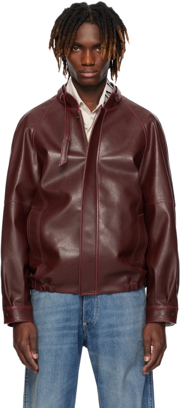 Photo: MM6 Maison Margiela Burgundy Sports Faux-Leather Jacket