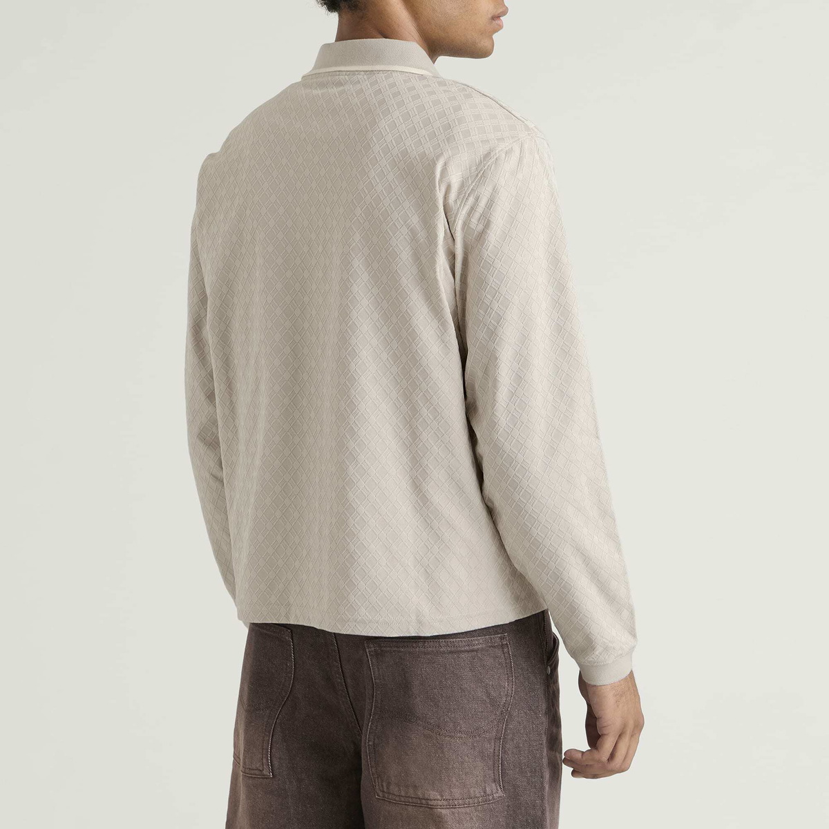 Dime Men's Jacquard Long Sleeve Polo in Beige