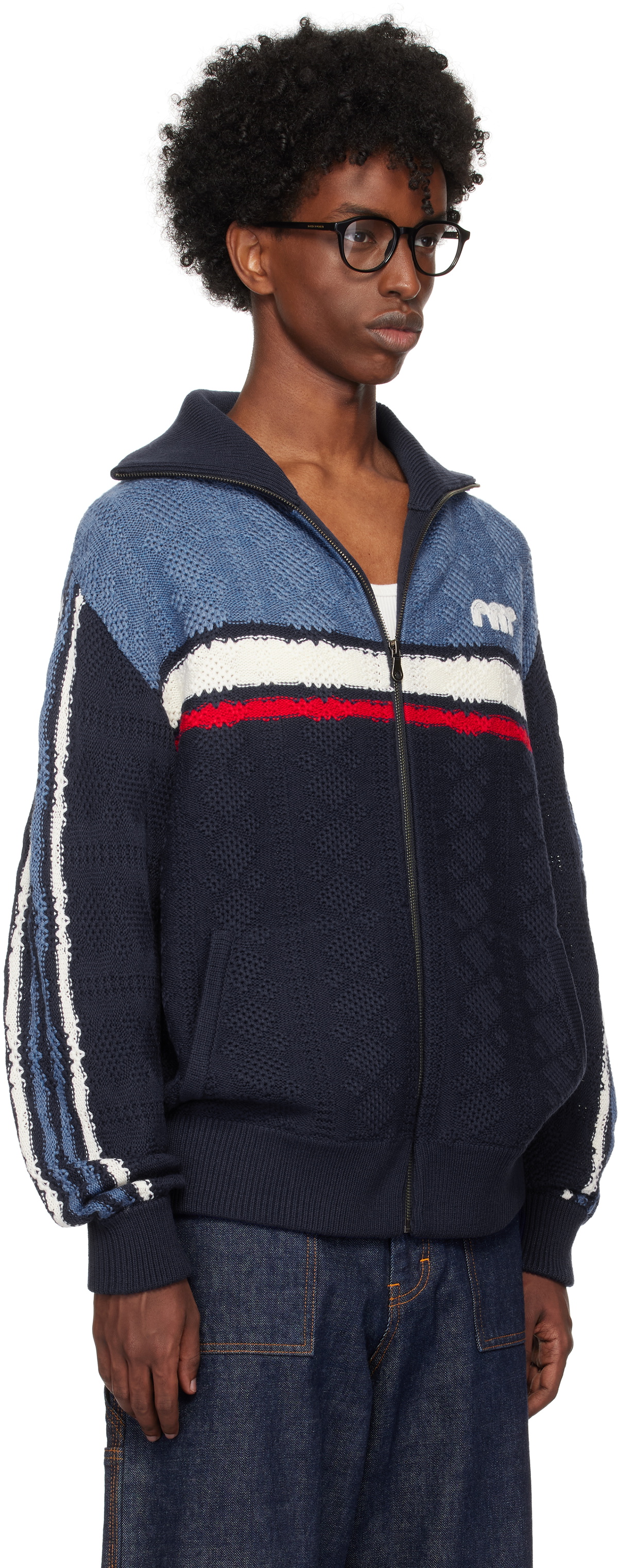 RICE NINE TEN Navy Knitting Track Jacket