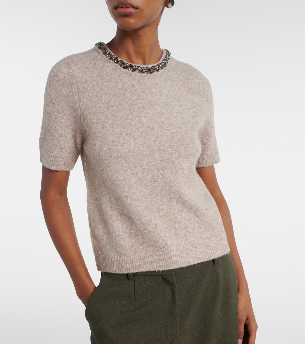 Velvet Briana embellished wool-blend top