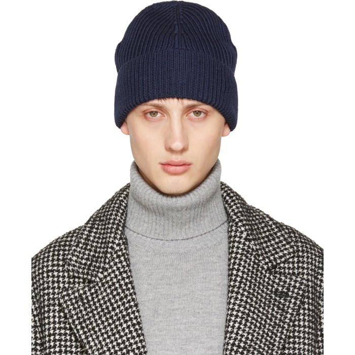 Maison Margiela Navy Rib Knit Beanie Maison Margiela