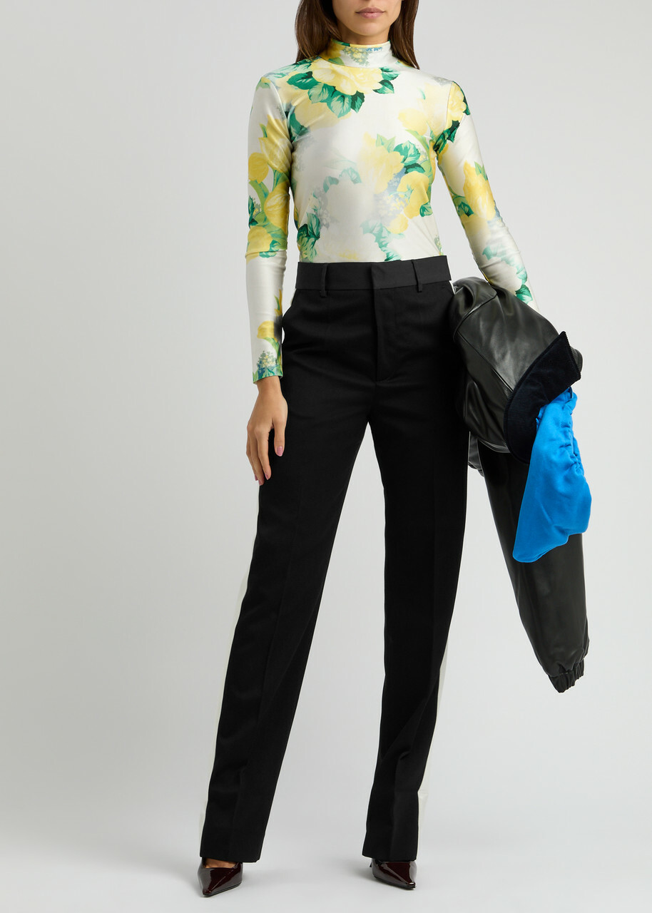 Meryll Rogge Panelled Straight-leg Wool Trousers Black And White
