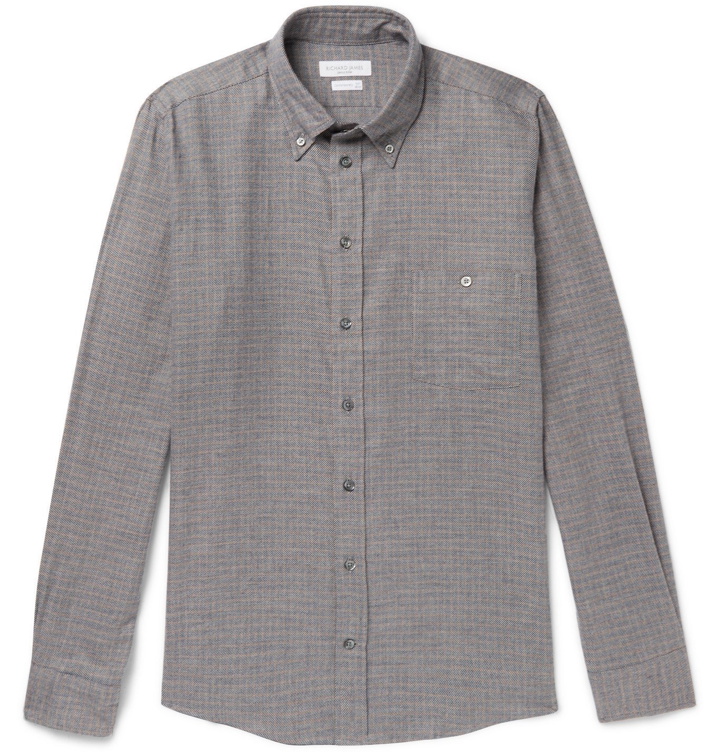 Photo: RICHARD JAMES - Button-Down Collar Brushed Cotton-Flannel Shirt - Gray