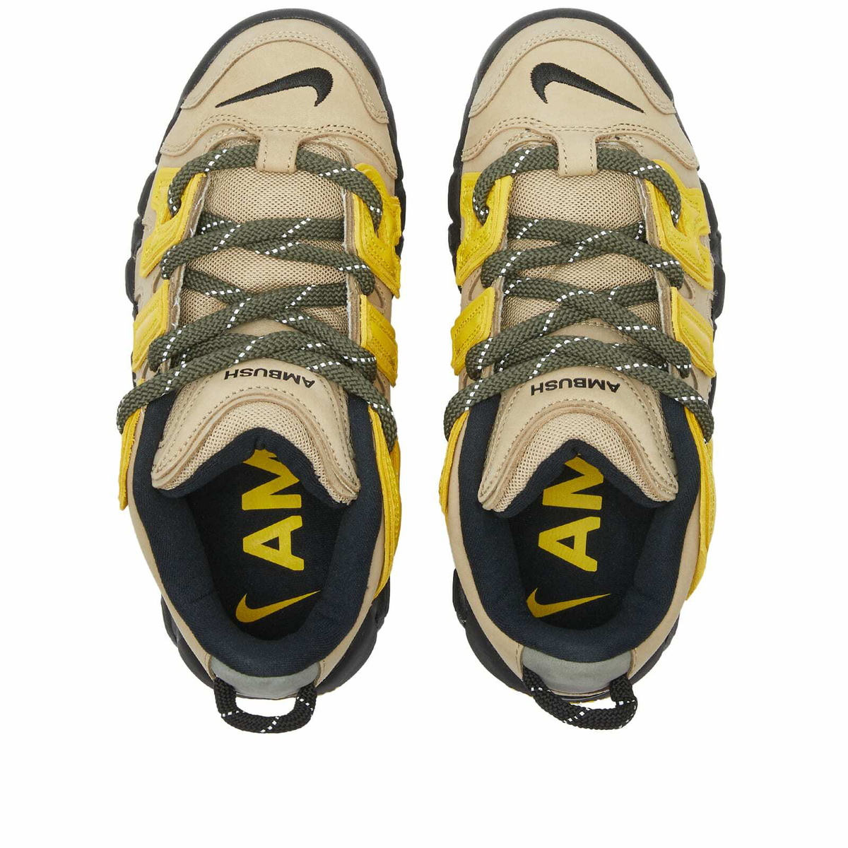 Nike x Ambush Air More Uptempo Low SP Sneakers in Limestone/Sulfur
