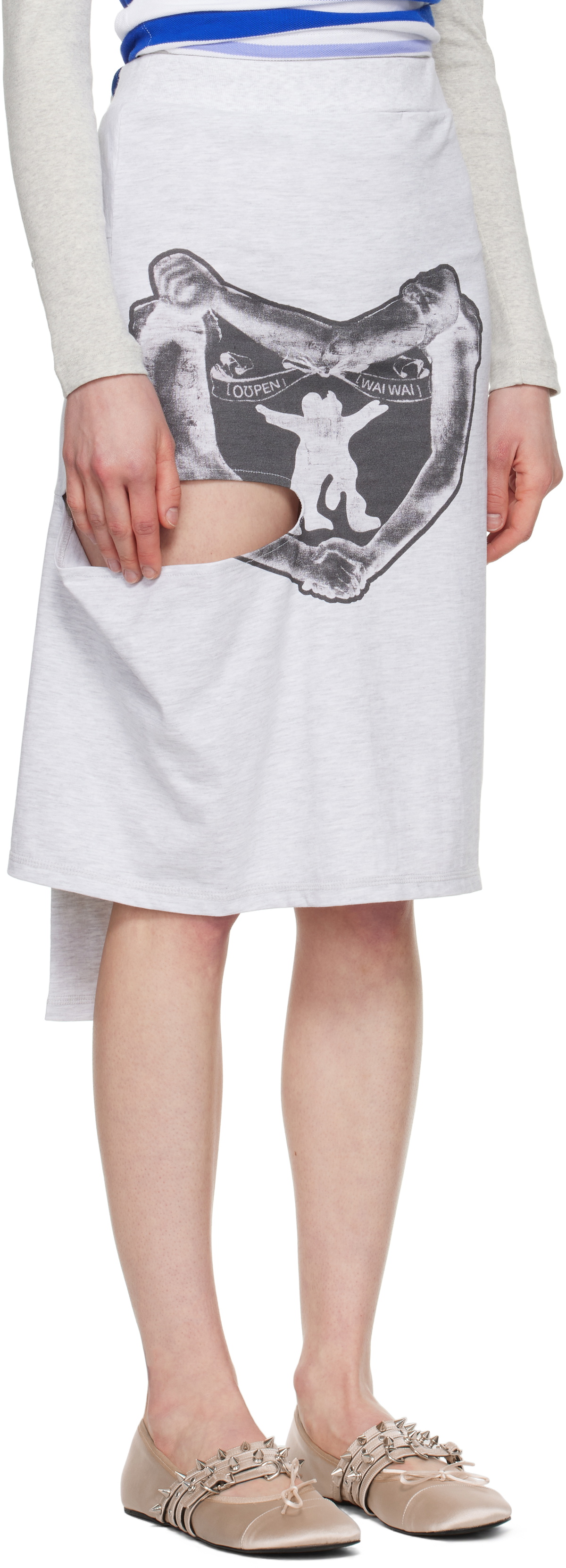 OPEN YY Gray YY Hug & Heart Cutout Midi Skirt OPEN YY
