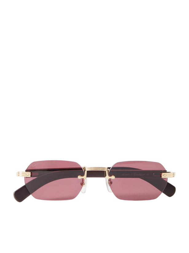 Photo: Cartier Eyewear - Première de Cartier Square-Frame Gold-Tone Metal and Wood Sunglasses - Gold