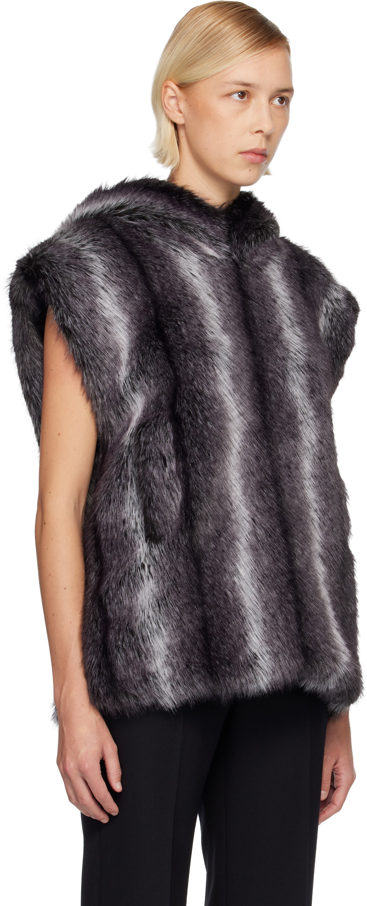 Anna Sui SSENSE Exclusive Gray Sleeveless Faux-Mink Hoodie