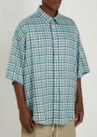 Acne Studios Oversized Checked Woven Shirt White And Blue
