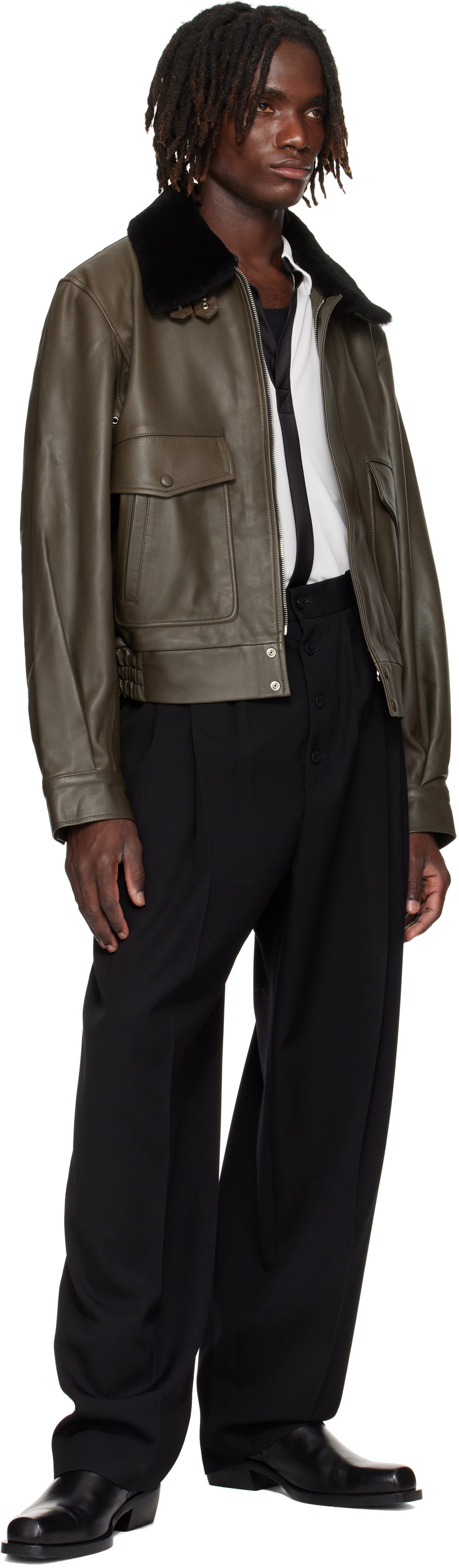 Ernest W. Baker Khaki Aviator Leather Jacket