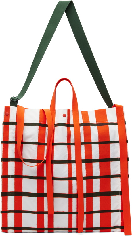 Photo: HOMME PLISSÉ ISSEY MIYAKE White & Orange Windswept Plaid Tote