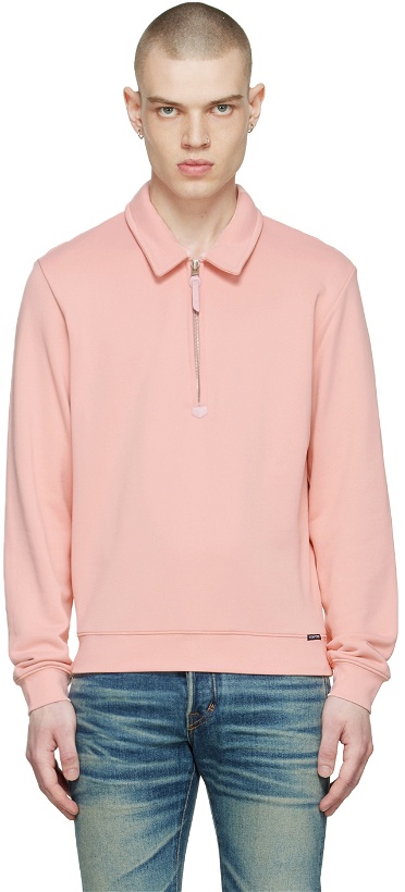 Photo: TOM FORD Pink Half-Zip Rugby Pullover