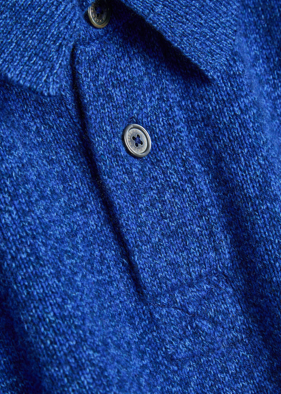 Begg & CO Player Melange Cashmere Polo Jumper Blue