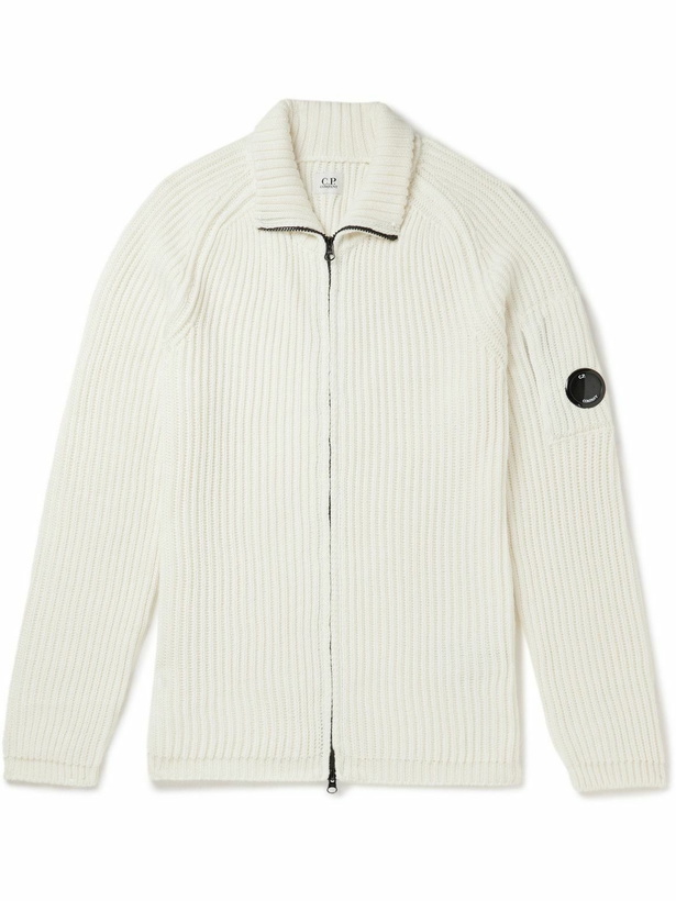 Photo: C.P. Company - Logo-Appliquéd Ribbed Wool-Blend Cardigan - White