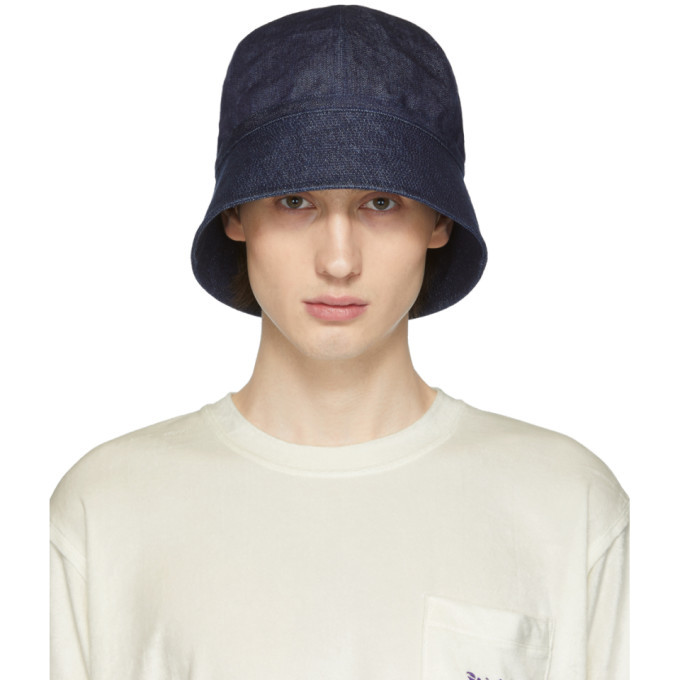 NEEDLES: Indigo Jacquard Denim Bucket Hat