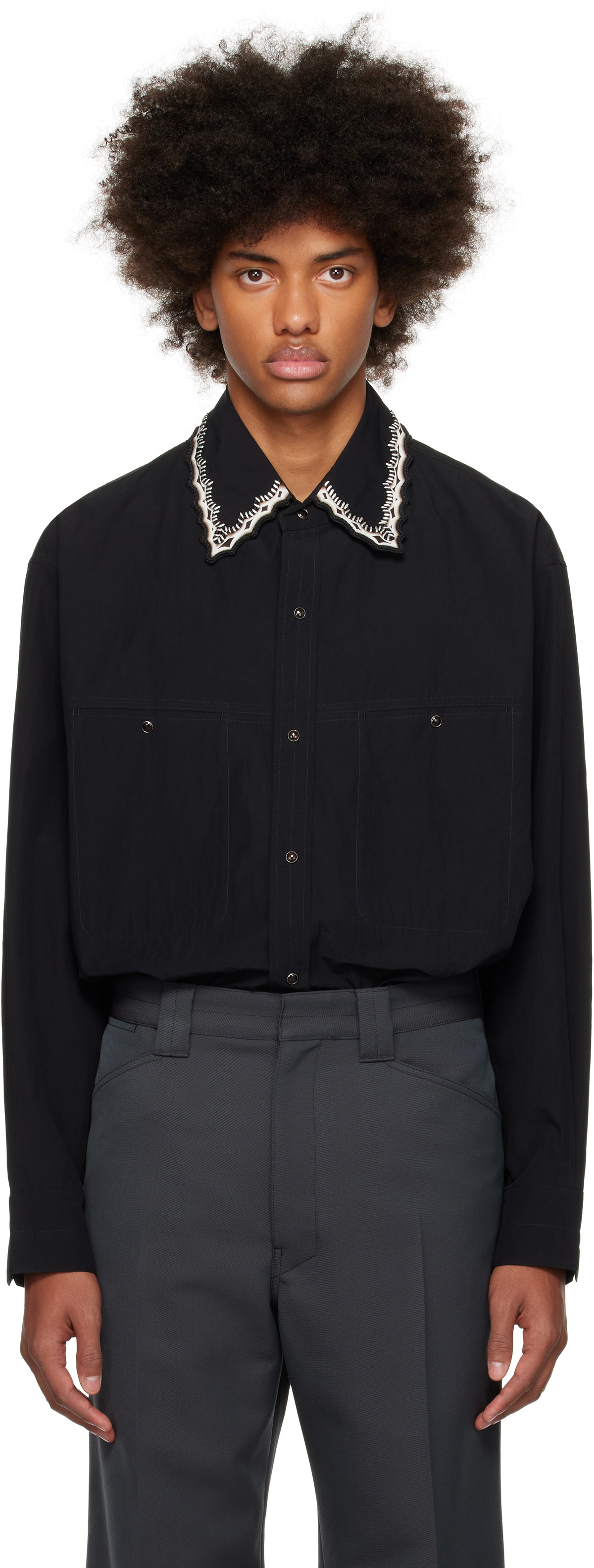 LEMAIRE Black Embroidered Collar Shirt Lemaire LEMAIRE Black Embroidered Collar Shirt Lemaire