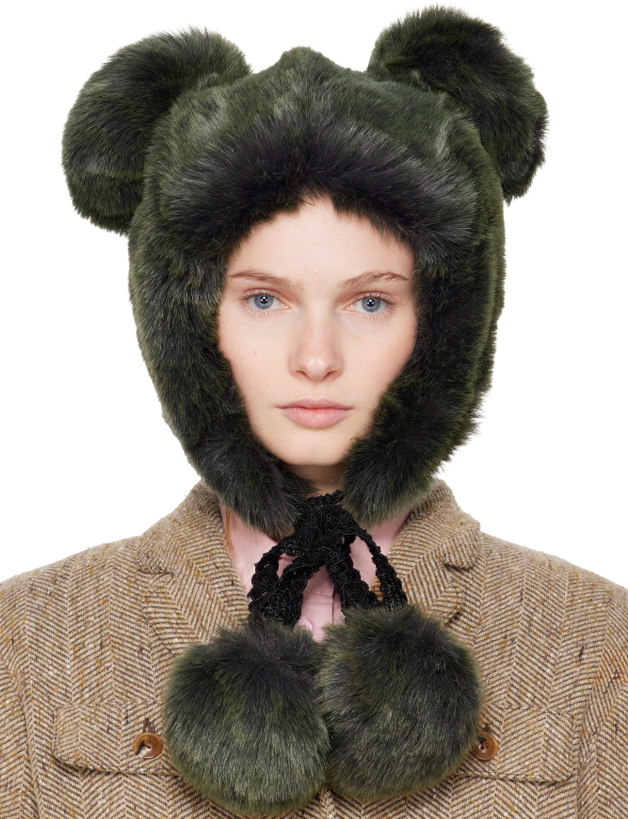Photo: Anna Sui SSENSE Exclusive Green Faux Fur Teddy Bear Hat