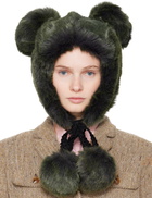 Anna Sui SSENSE Exclusive Green Faux Fur Teddy Bear Hat