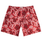 Lanvin Men's Rateau Print Swim Shorts in Carmine Red