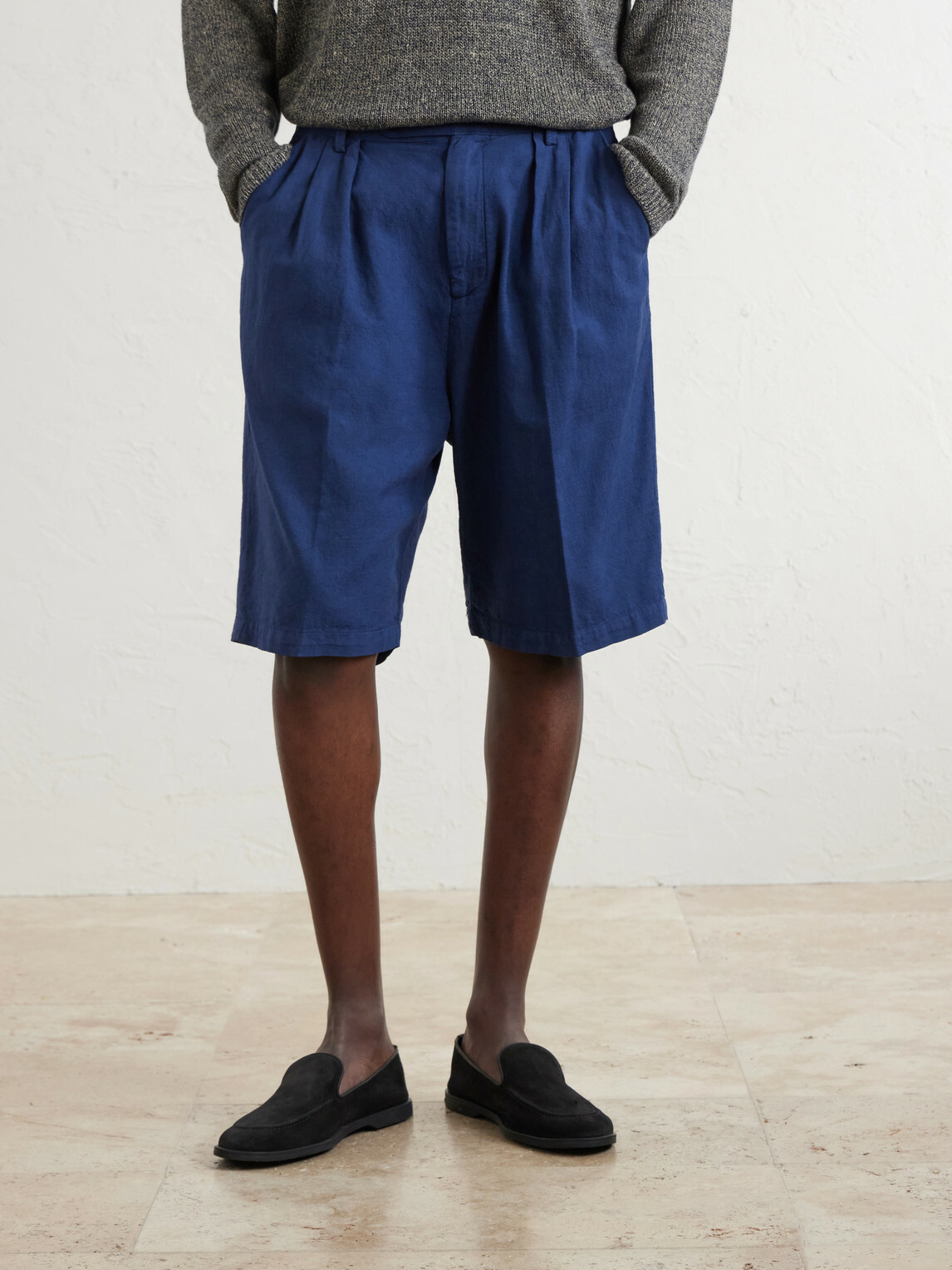 Massimo Alba - Cliff Straight-Leg Pleated Cotton Bermuda Shorts - Blue