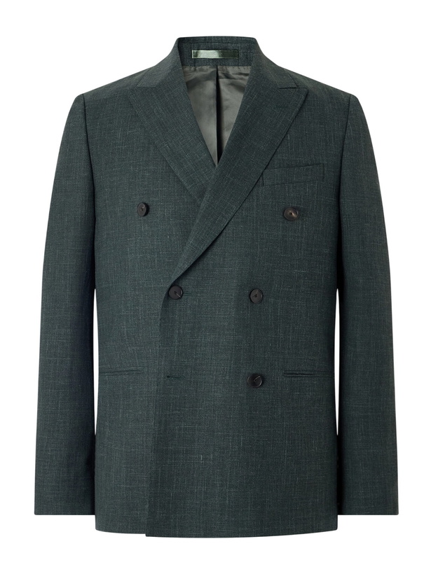 Photo: Mr P. - Double-Breasted Woven Wool, Silk and Linen-Blend Blazer - Green