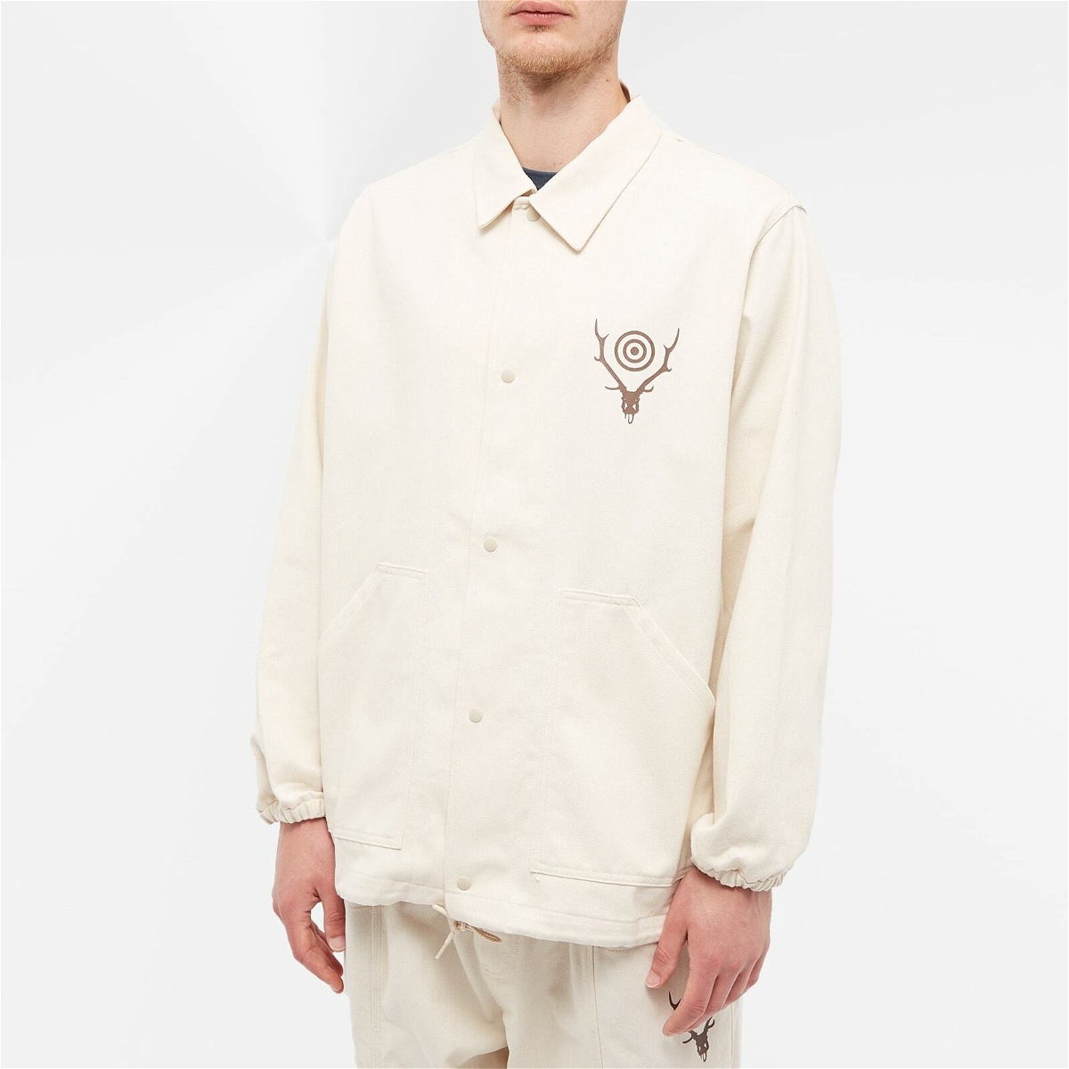 South2 West8 Men's Cotton Twill Coach Jacket in Off White South2 West8