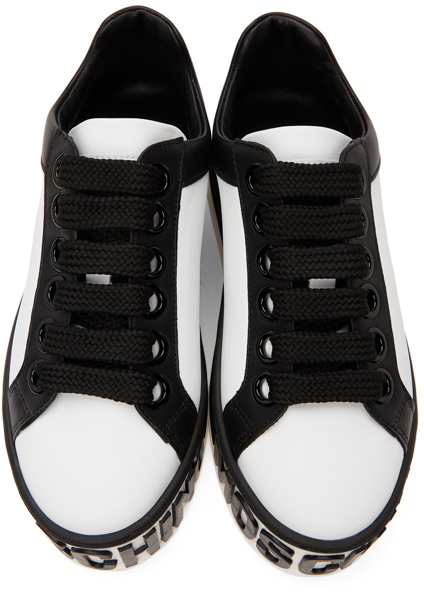 Moschino White & Black Leather Logo Platform Sneakers Moschino