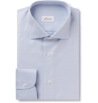 Brioni - Light-Blue Slim-Fit Cutaway-Collar Herringbone Cotton Shirt - Blue