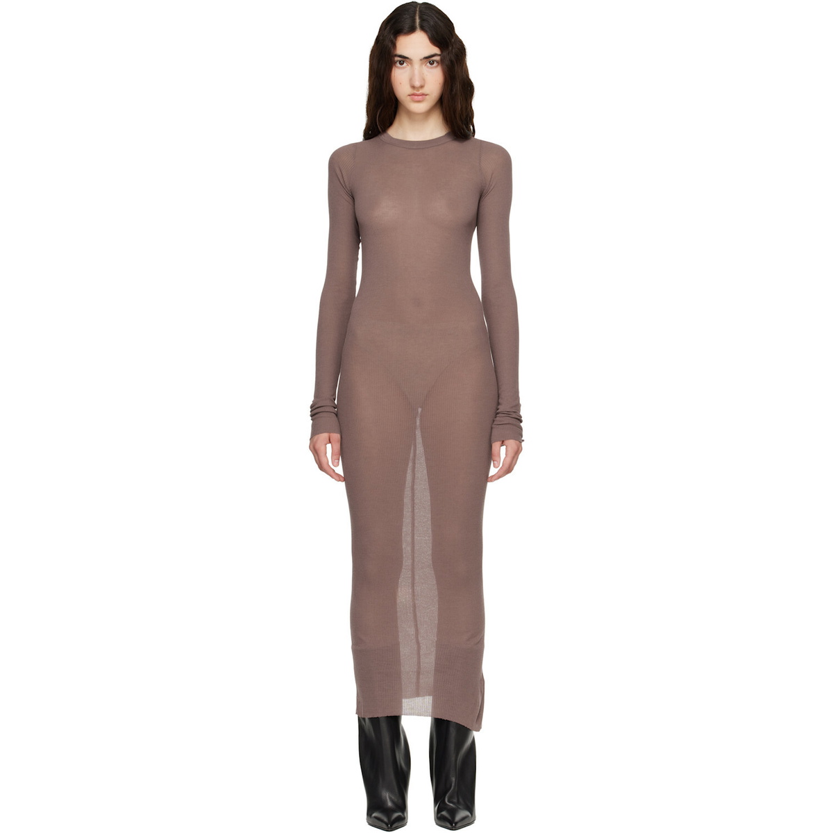 Rick Owens Purple Tower Rib LS Midi Dress