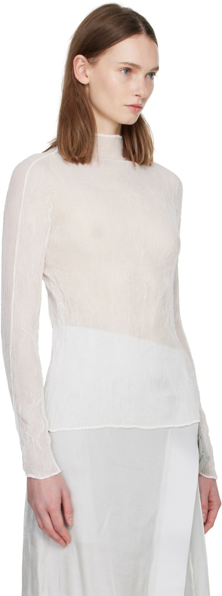 ISSEY MIYAKE White Chiffon Twist Top
