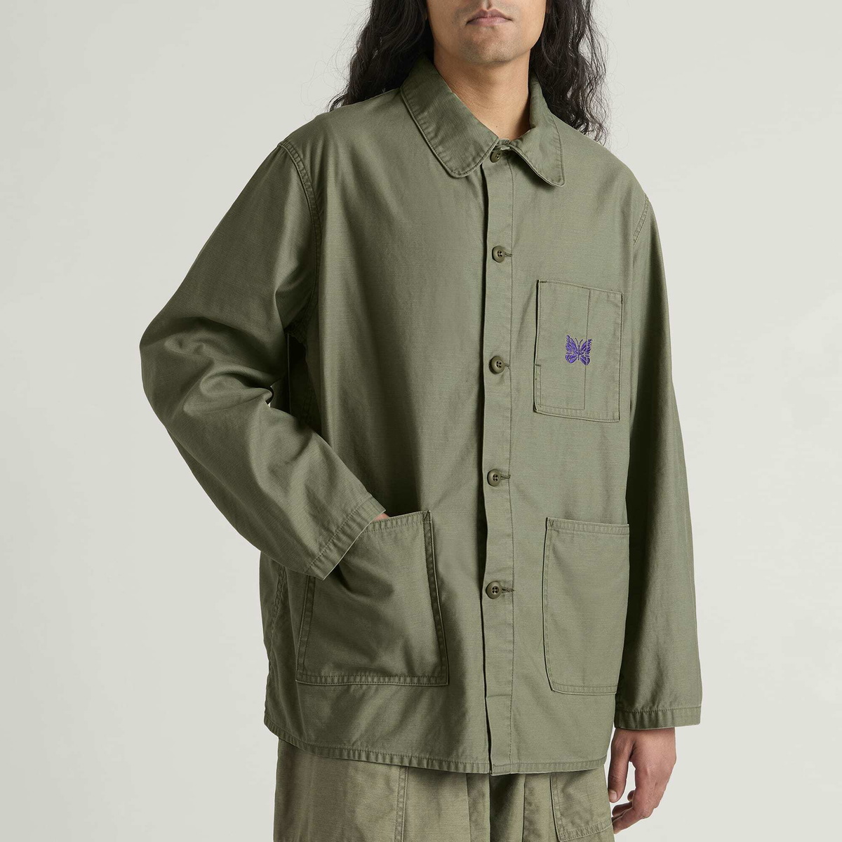 Needles Men's Reversed Sateen Coverall Jacket in Olive