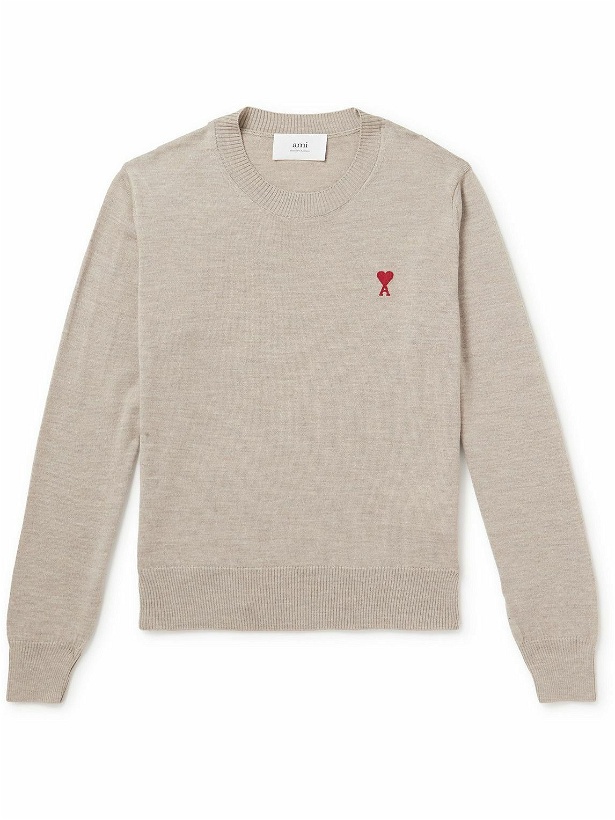 Photo: AMI PARIS - Logo-Embroidered Merino Wool Sweater - Neutrals