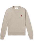 AMI PARIS - Logo-Embroidered Merino Wool Sweater - Neutrals