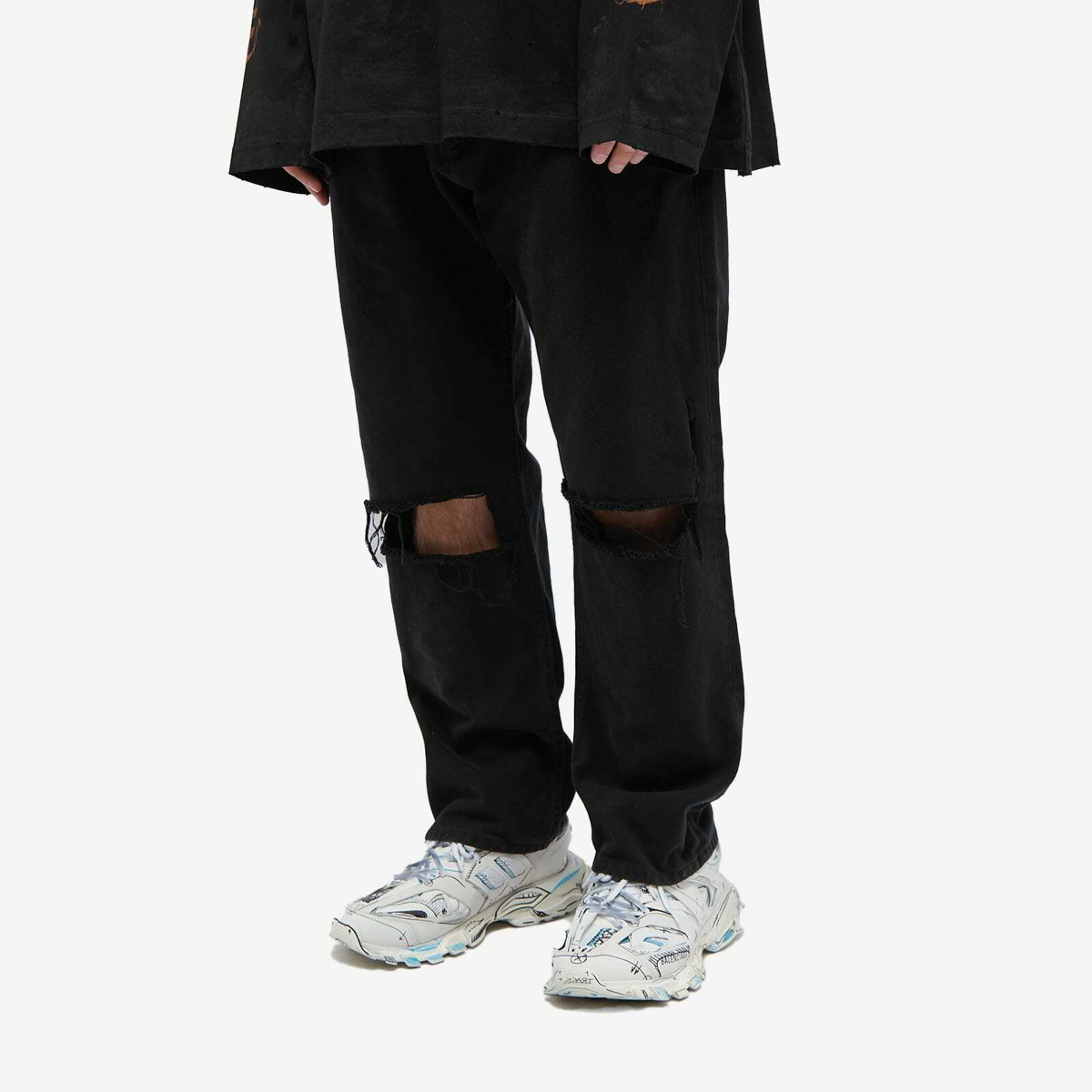 Balenciaga Men's Ripped Loose Fit Jean in Peach Pitch Black Balenciaga