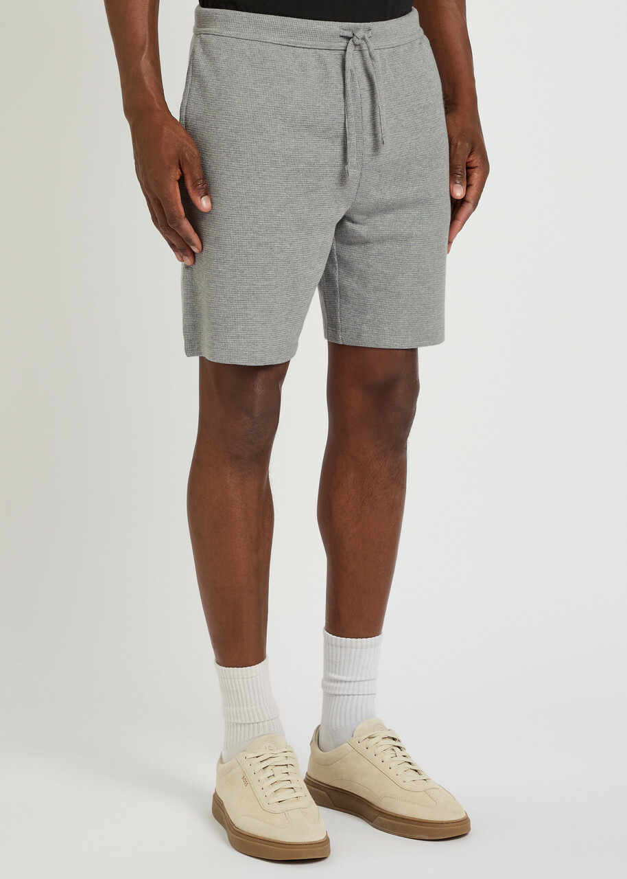 Boss Logo-embroidered Waffle Cotton-blend Shorts Grey