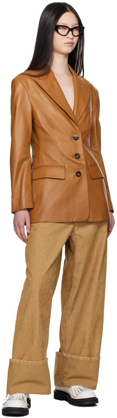 Marni Brown Peaked Lapel Leather Jacket
