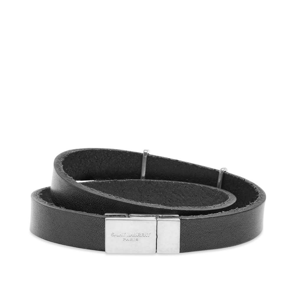 Saint Laurent Ysl Thin Double Wrap Bracelet in Black