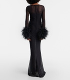Gucci GG feather-trimmed sheer gown