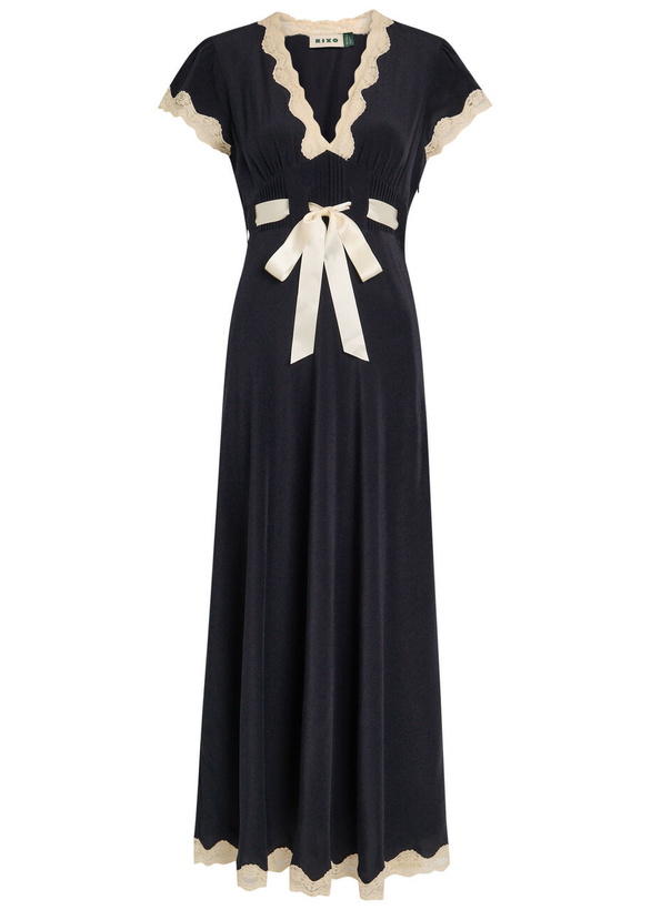 Photo: Rixo Marlice Ribbon Silk Midi Dress Navy