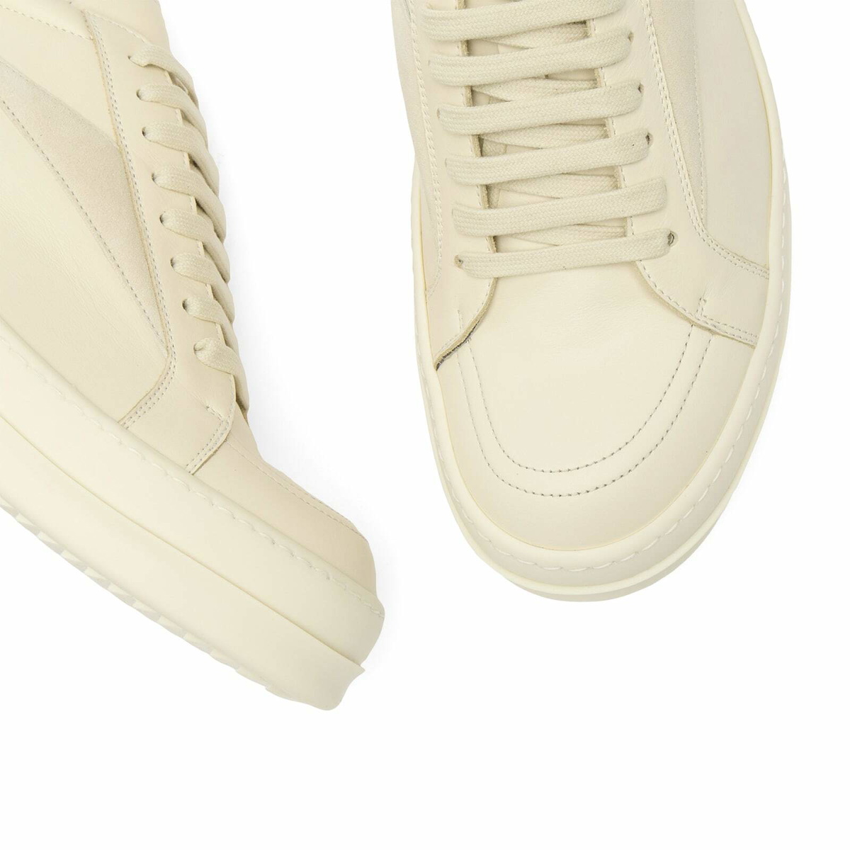Rick Owens Men's Leather Vintage Sneaks in Milk/Milk/Milk