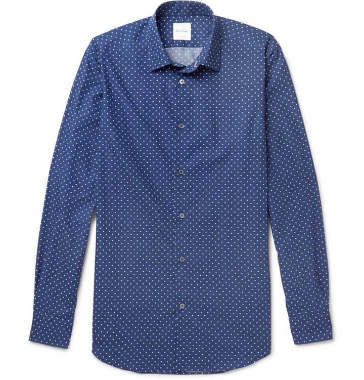 Photo: Paul Smith - Soho Slim-Fit Cutaway-Collar Polka-Dot Cotton Shirt - Men - Navy